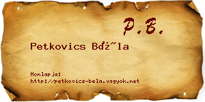 Petkovics Béla névjegykártya